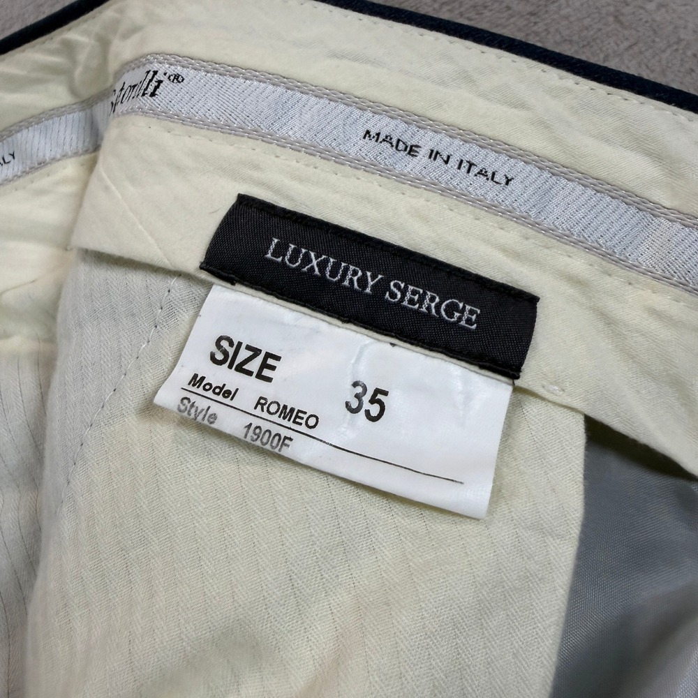 Santorelli Romeo Mens 35x34 Luxury Serge Blue Virgin Wool Flat Front Dress Pants - Picture 6 of 13